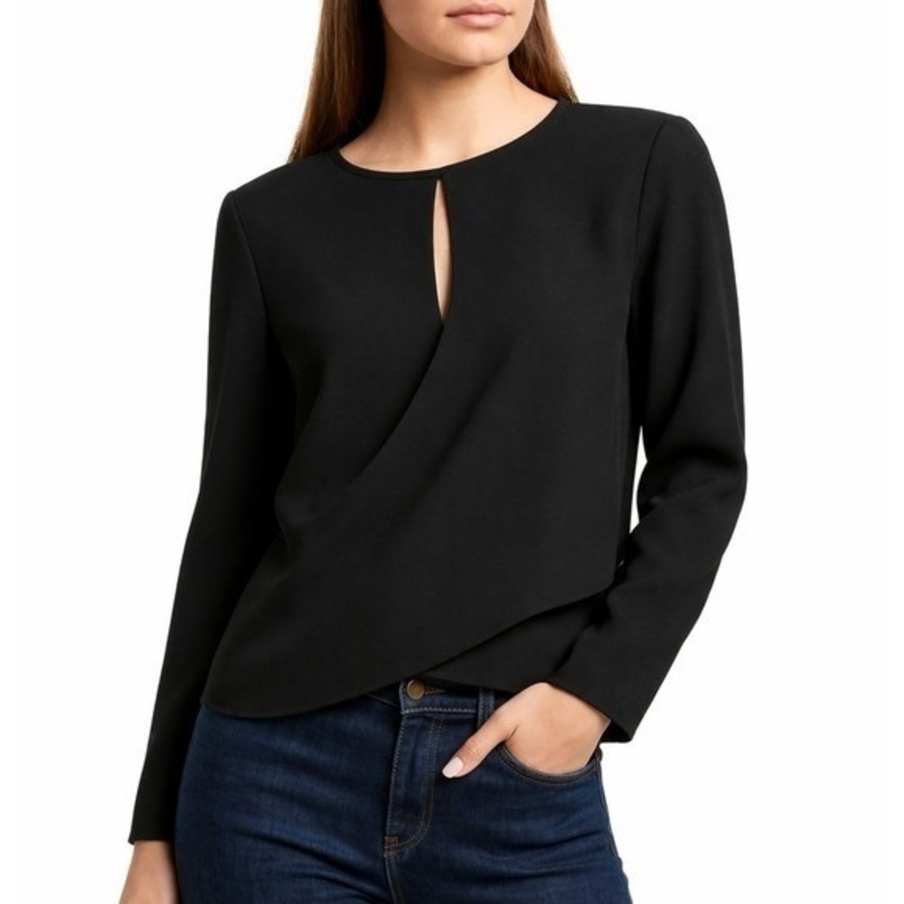Club Monaco New Brixxtun Chemise Black Long Sleeve Wrap Top SZ Large Minimalist